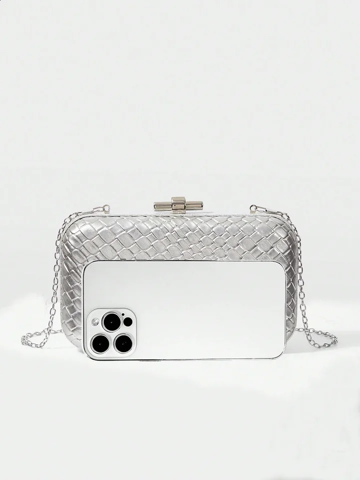 Womens mini woven texture PU handbag lightweight buckle dinner bag box bag perfect choice for parties weddings parties 241231