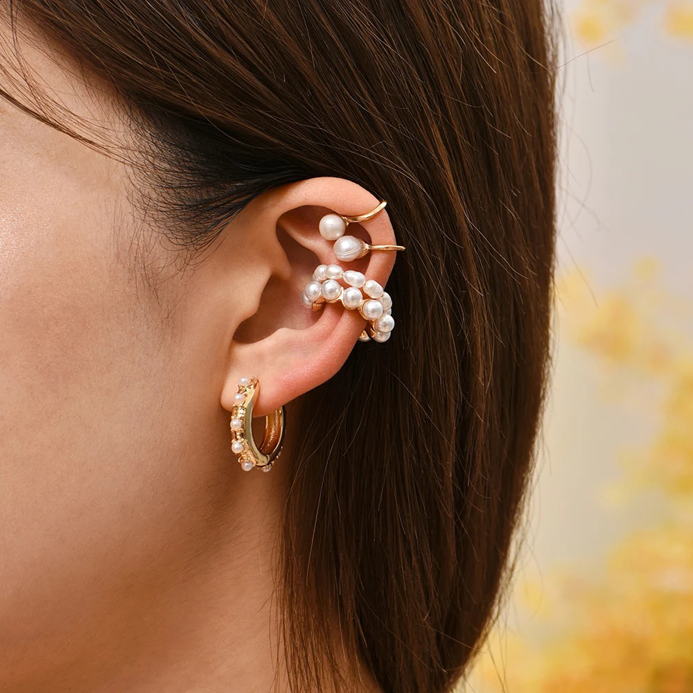 2024 Fashion Pearl Ear Cuff Bohemia Stackable C Shaped CZ Small Earcuffs Clip Earrings for Women Wedding Jewelry 241225