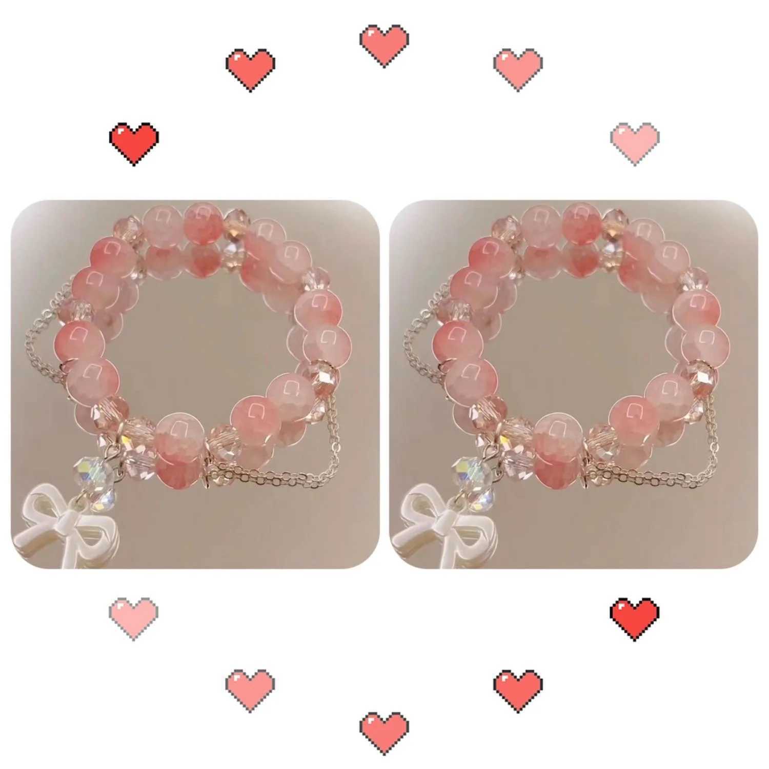 New Pink Bead Crystal Bracelet Suitable for Women Korean Girls Flower Feather Tassel Bracelet 2024 Best Friend Jewelry Gift W241231