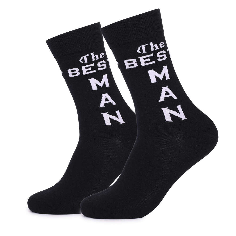 Wedding Festival Groom And Best Man Casual Anti Odor Black Pure Cotton Middle Tube Letter Men's Gift Socks