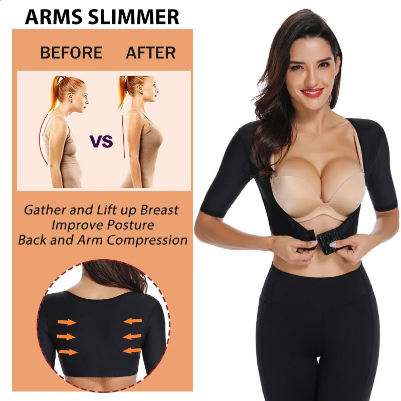 Upper Arm Shaper for Women Post Surgery Compression Sleeves Slimmer Posture Corrector Top Front Closure Breast Support Shapewear 241231