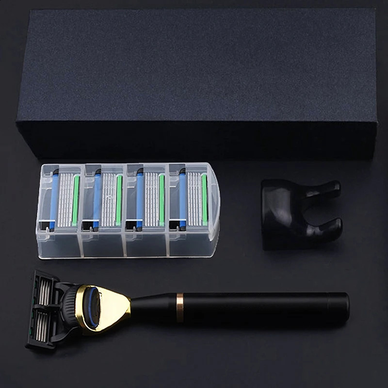 Men Manual Care Metal Golden Handle 6-layer Stainless Steel Safty Shaving Razor Blade Suit For F5 241230