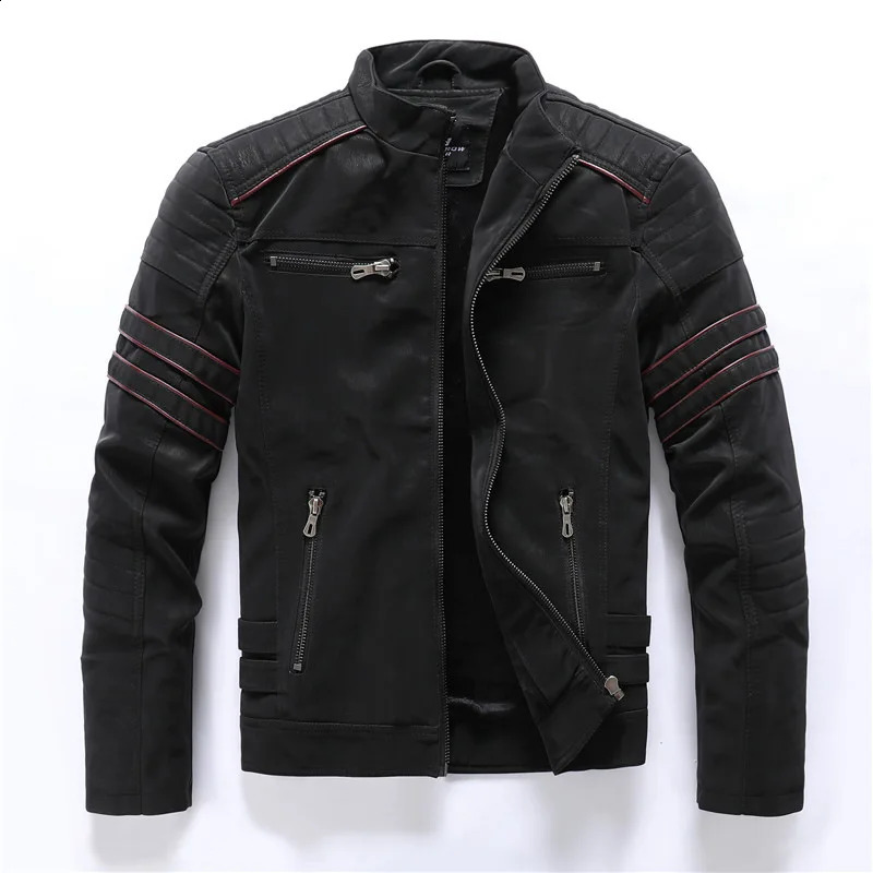 2024 Mens Leather Washed Jacket Motorcycle Plus Fleece Splicing European and American Coat 241230