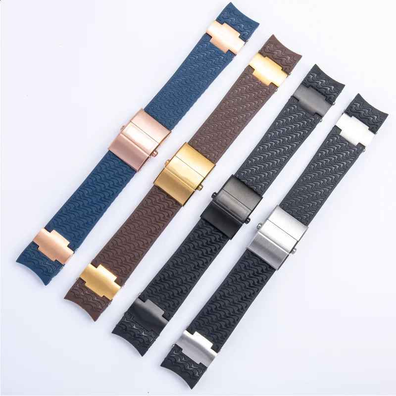 Silicone Rubber Waterproof Watch Band for Athens Diving Navigation Series Arc Mouth Butterfly Buckle Strap 22mm 241230