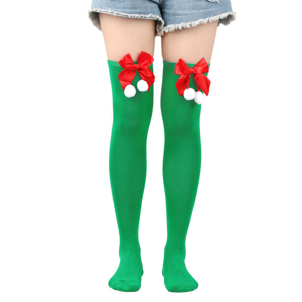 Cross Border Stockings With European And American Bows, Woolen Balls, Knee High Socks, Cosplay, Holiday Party Costumes, Accessories, Christmas Socks