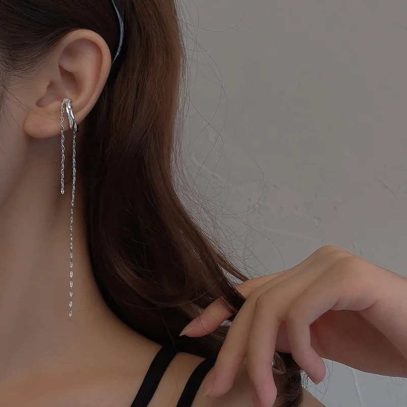Long Chain Ear Cuff Earrings Tassel s Piercing Stud Earring Simple Clip Trendy Women Jewelry Gift 241225