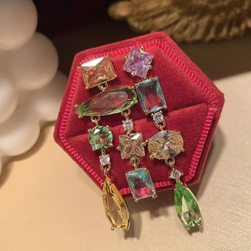 Geometric Square Dangle Earrings with Transparent and Colorful Cube for Women 241230