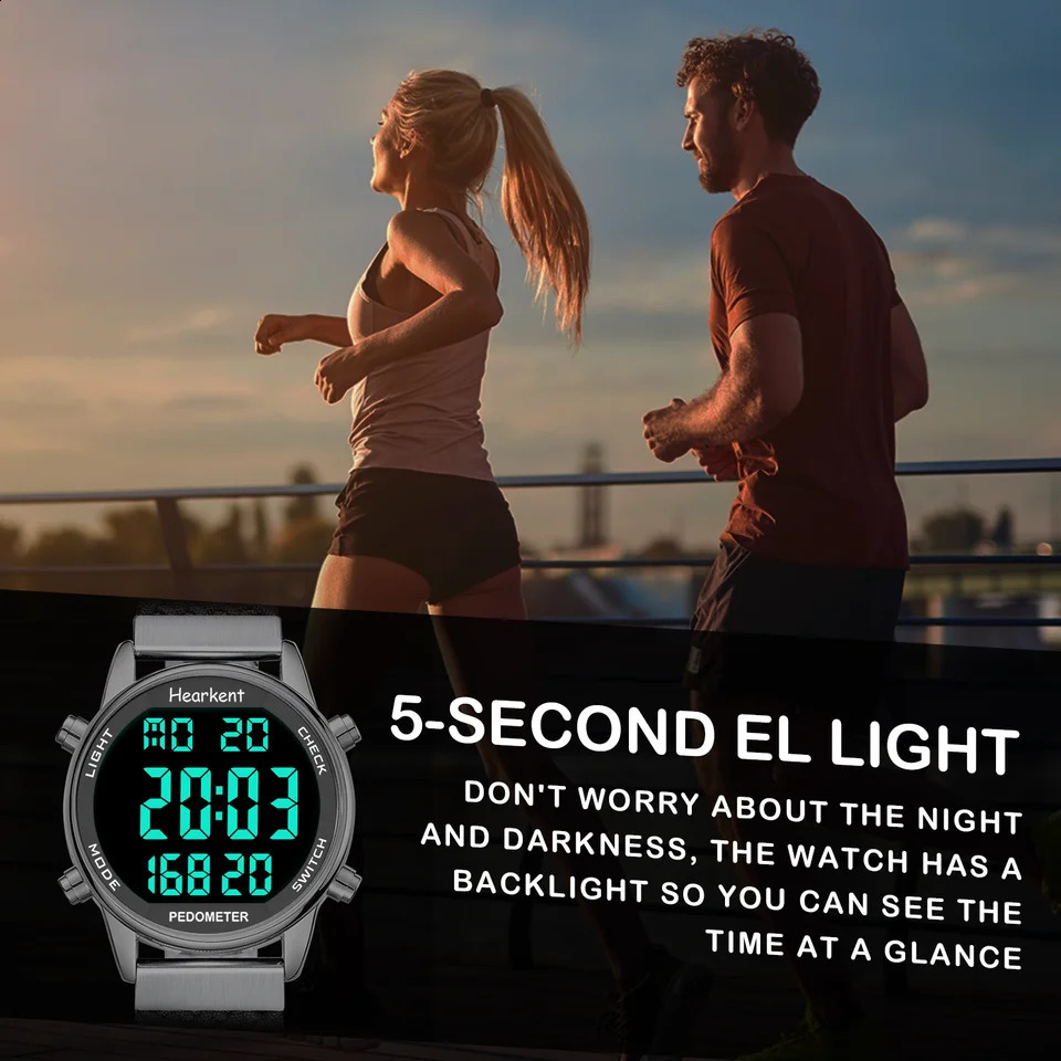 Hearkent Pedometer Sport Watches Step Calories Mile Counter Womens Digital Wrist for Walking Tracker No App Bluetooth 241225