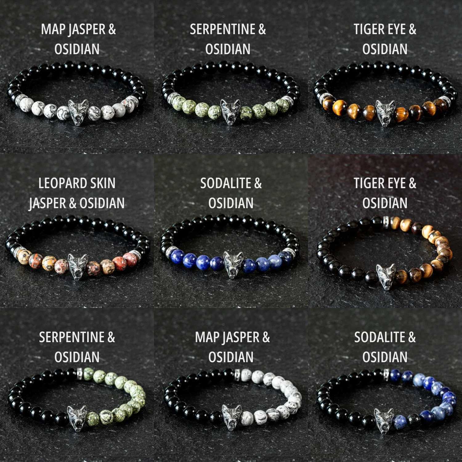 1 piece of natural stone bracelet obsidian bead bracelet wolf charm wolf bead bracelet mens best bracelet W241231