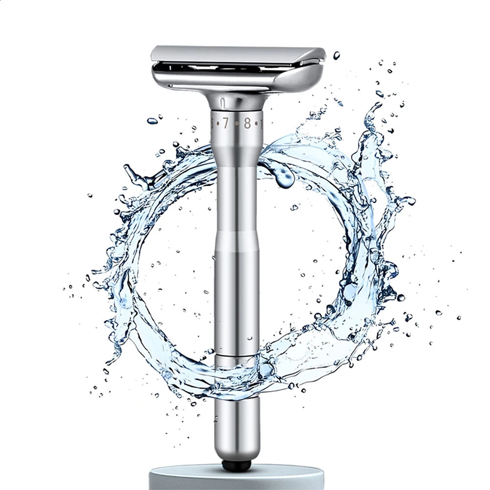 Whityle 1-8 Sharpness Adjustable Double Edge Manual Safety Razor With Holder Zinc Alloy Shaver Base For Men Shaving With 5 Blade 241230