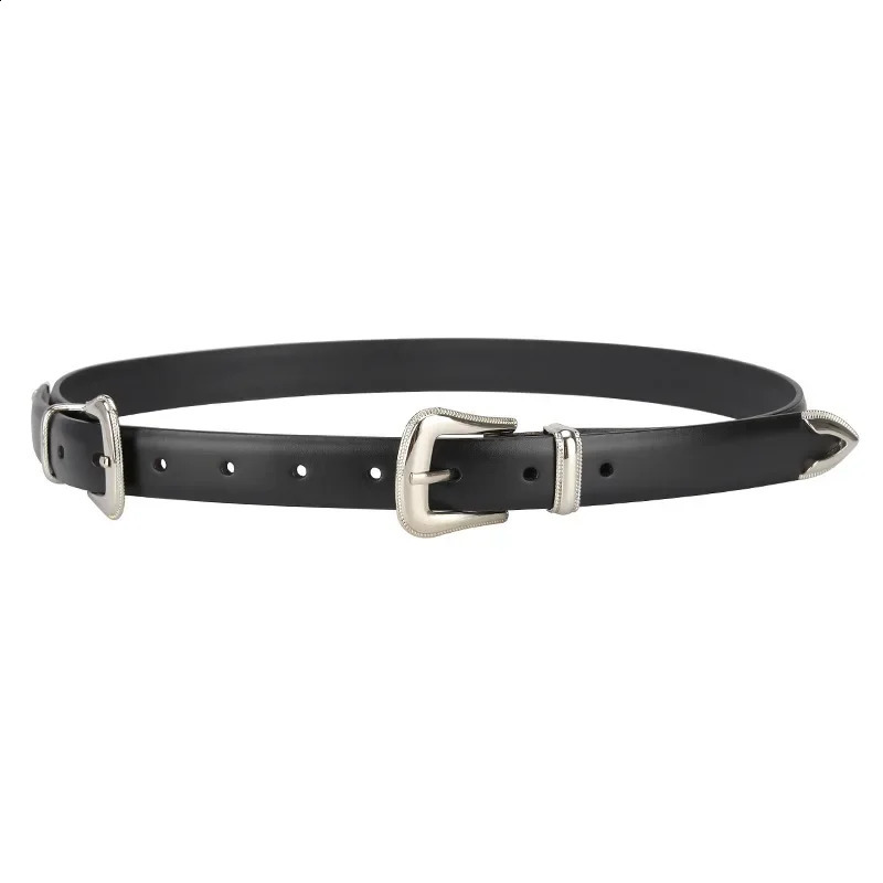 Fashion Trend Womens Cowhide Belt Simple Versatile Coat Accessories Girdle Retro Goth Double Pin Buckle Waistband 241226