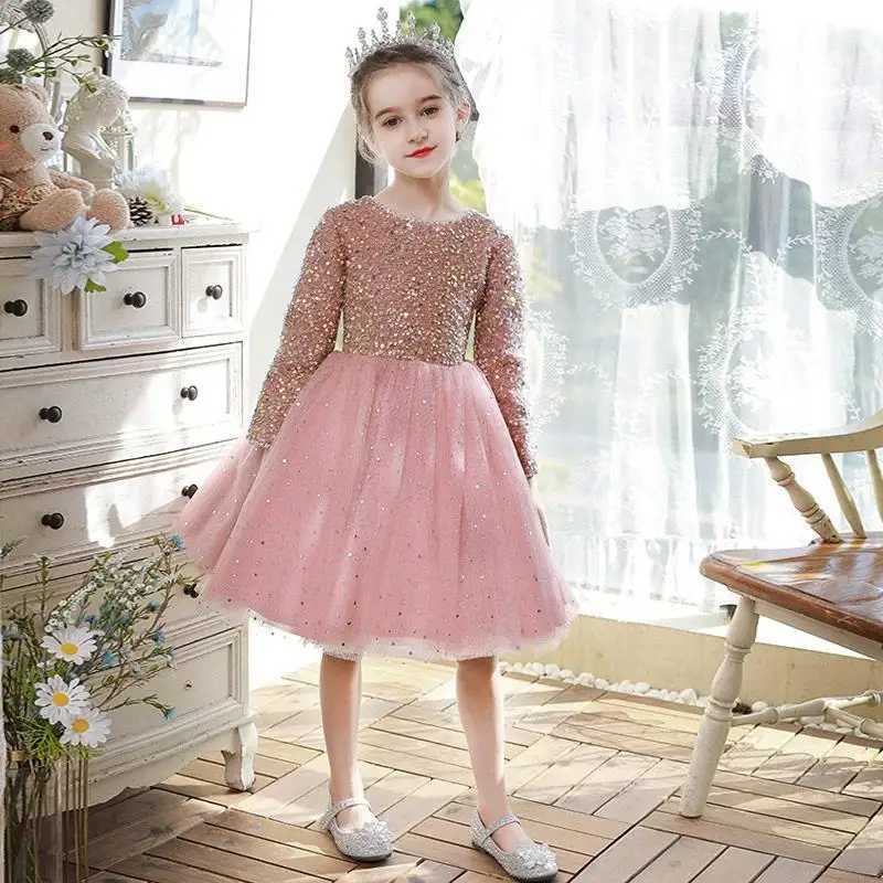 Childrens Birthday Evening Dress Pink Girl Piano Girl Little Girl T-Stage Flower Childrens Wedding Dress Princess Dress Autumn and W241231
