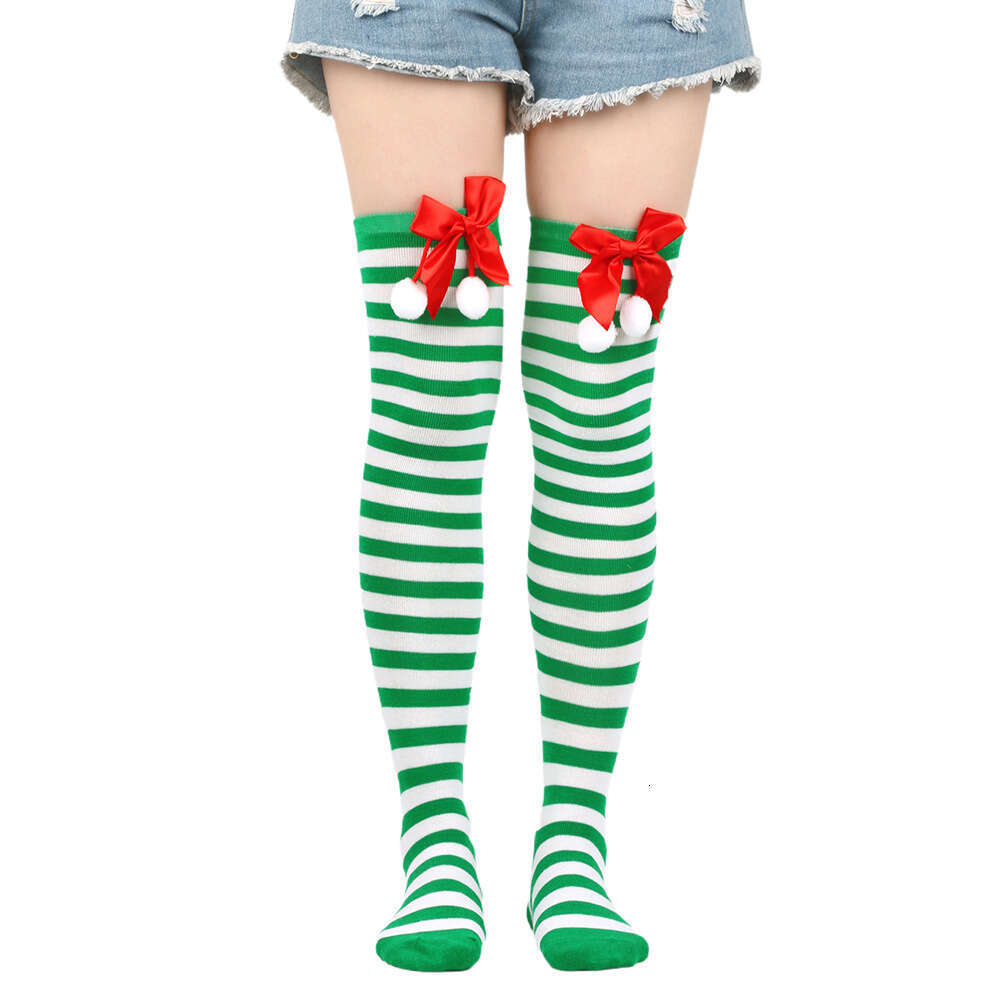 Cross Border Stockings With European And American Bows, Woolen Balls, Knee High Socks, Cosplay, Holiday Party Costumes, Accessories, Christmas Socks