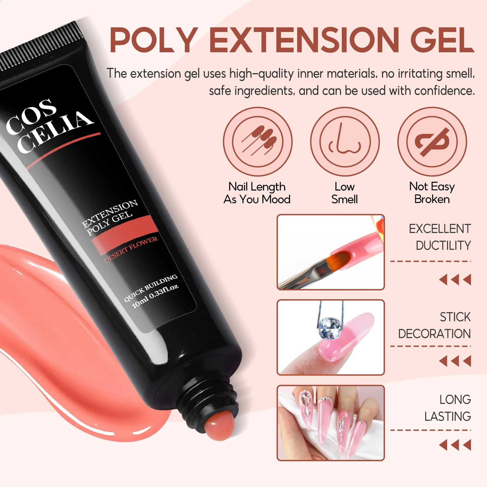 COSCELIA 20PCS Poly Nail Gel Set with 30ML Slip Solution Base Glossy Matte Top Coat with Manicure Decoration for Girls Art Salon 241230