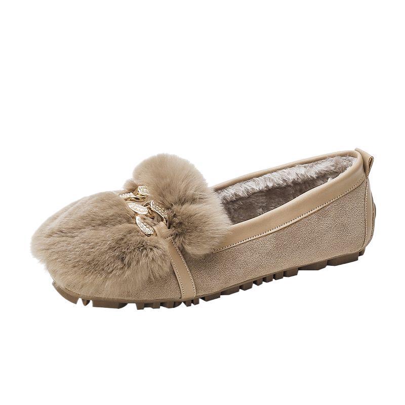2025 new Glitter Rhie chain flat 6271d loafers winter plush cotton shoes women large size warm fur moccasins shallow slip-on espadrilles