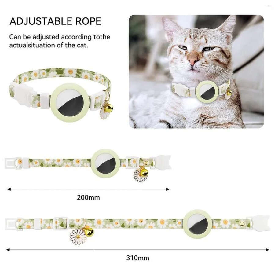 Collars Dog For Air Tag Cat Collar Kitten Breakaway With Silicone Holder Girl Boy Cats Green S