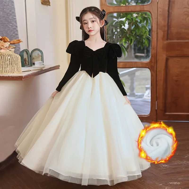Girl Dress Autumn/Winter New Sled Childrens High End Birthday Princess Long Dress Girl Piano Concert Dress W241231