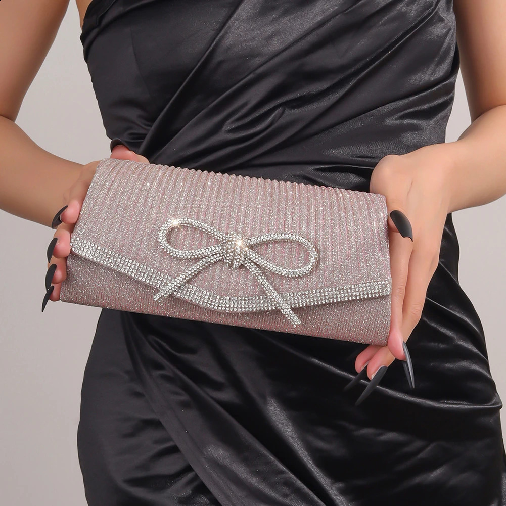 Bow Evening Bag Sparkly Clutch Purses for Women Wedding Glitter Rhinestone Adjustable Strap Party Prom Purse Dressy Clutch Bags R250317