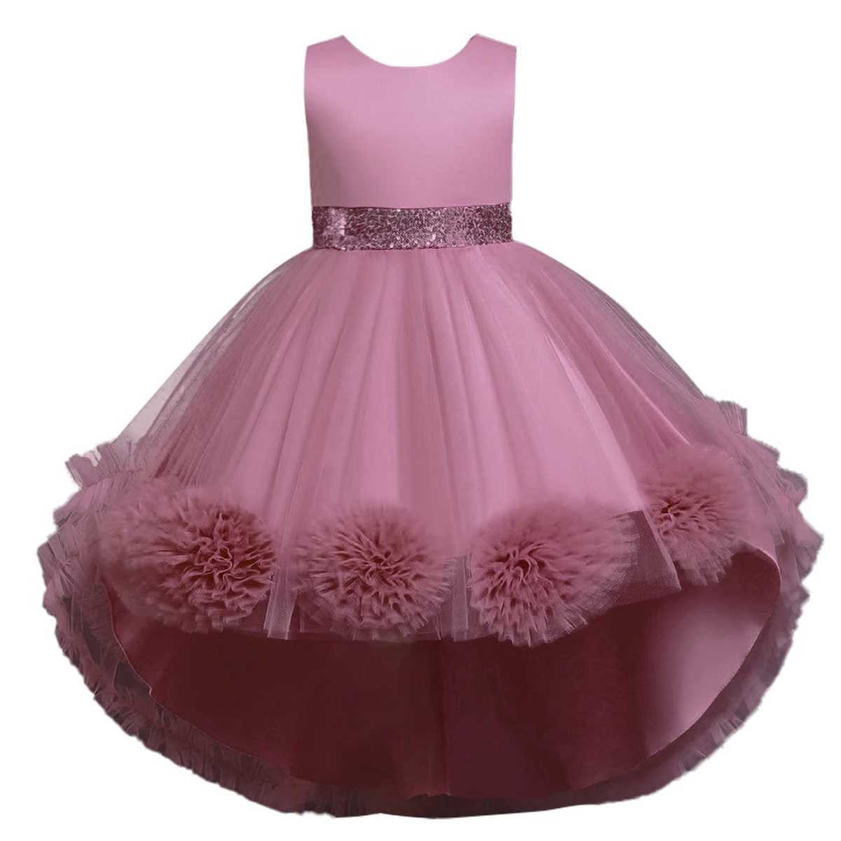 Girl Sleeveless Flower Net Train Princess Dress Holiday Par Piano Performance Dress W241231