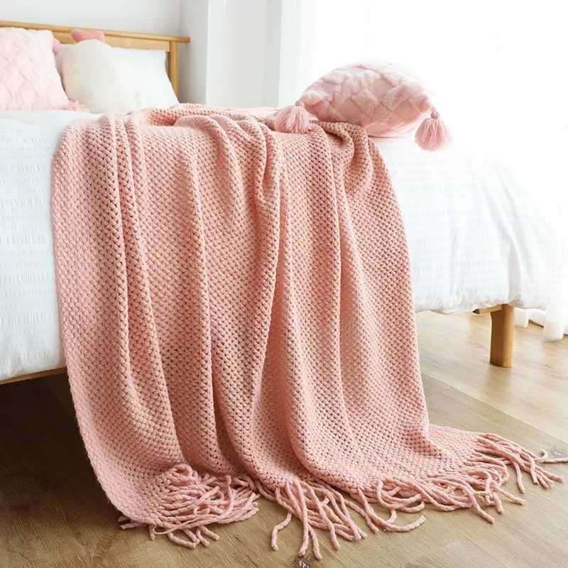 American Knitted Throw Blanket Bedspread Wool Blanket Bedspread Shawl Bedspread Lazy Sofa Cover Bed End Towel Home DecorC241231