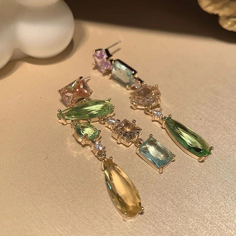 Geometric Square Dangle Earrings with Transparent and Colorful Cube for Women 241230