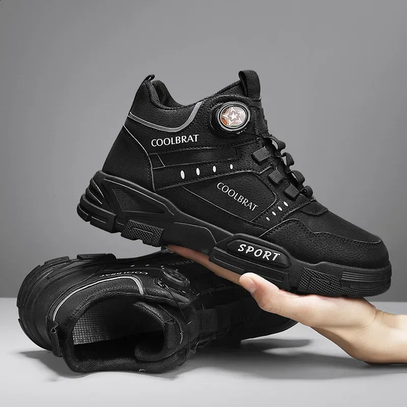 Mens Mountaineering Short Boots Fashion Retro Rotating Button High Top Thick Sole Sports Shoes Outdoor Travel Casual Shoes 241231