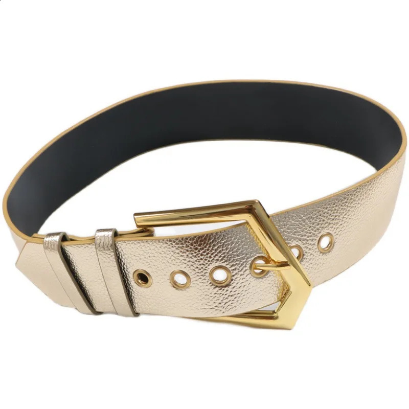 female irregular metal buckle PU leather lychee pattern decoration with woolen wool overcoat waistband seal belt 241226