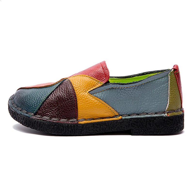 WOIZGIC Female Ladie Mother Genuine Leather Shoes Flats Loafers Moccasins Slip On Colorful Plus Size 41 42 241225