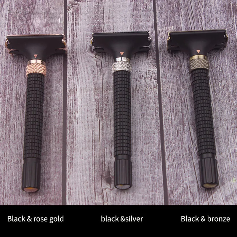 3 Colors Men Shaving Adjustable Safety Razor Double Edge Beard Trimmer Butterfly Open Brass Long Handle Manual Shaver 241230