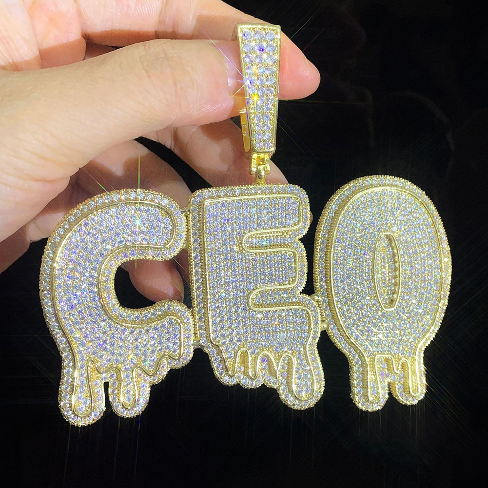 Hip Hop Custom A-Z Large Waterdrop Letters Name Pendant Necklace 18k Real Gold Plated Men Jewelry
