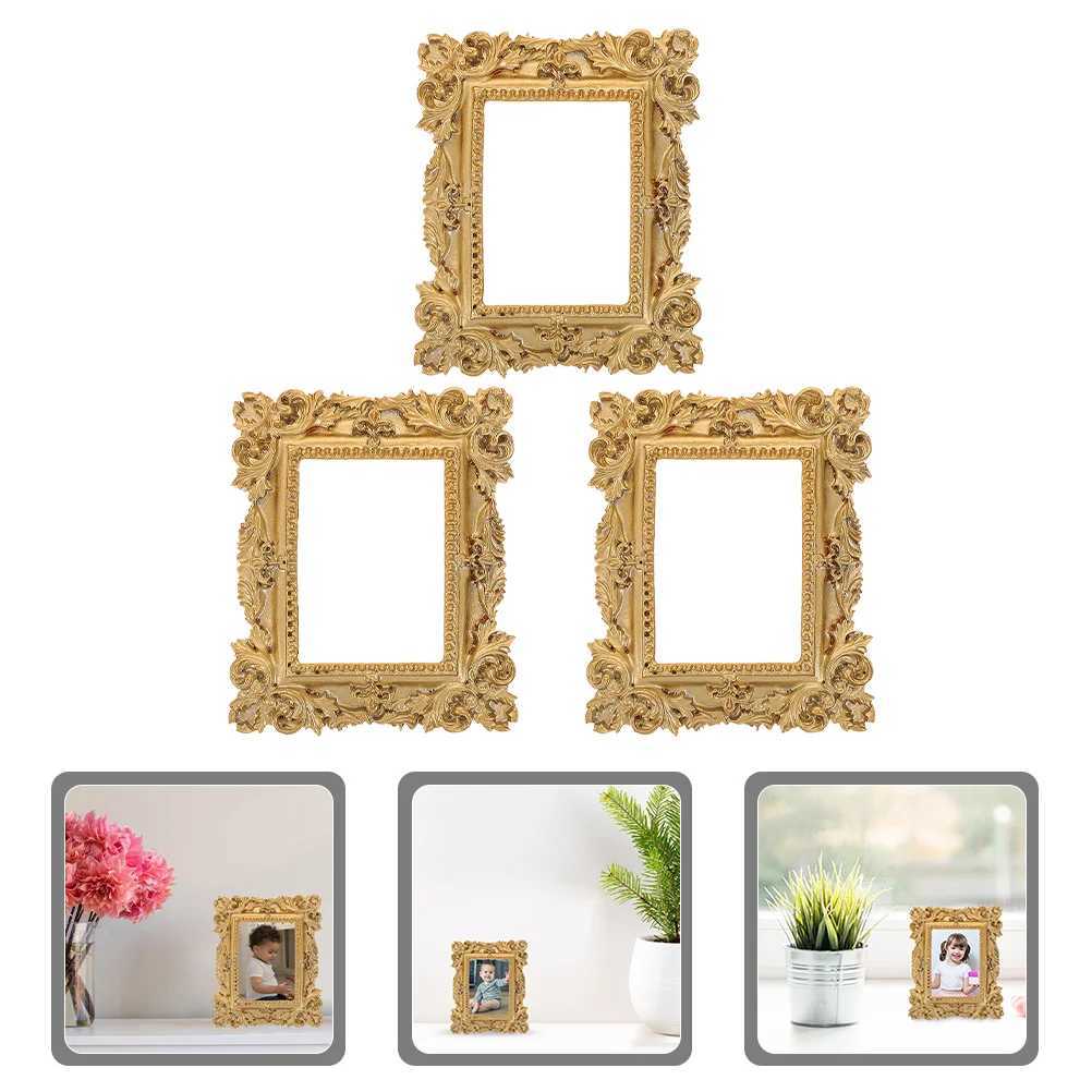 Frames 3 pieces of photo retro picture gold mini resin frame decoration CL241231 H260306