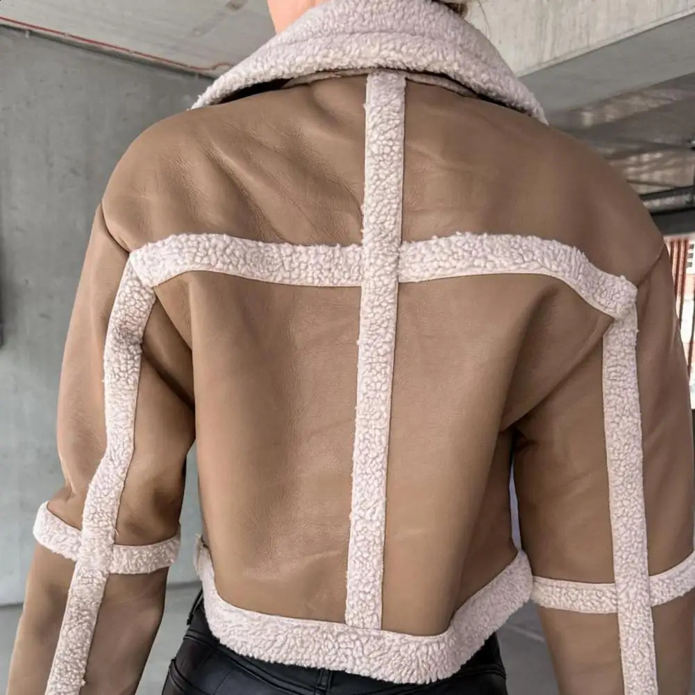 Women Fur Allinone Casual Jacket Vintage Motorcycle Outerwear Womens Faux Leather with Plush for Indoor Autumn 241223