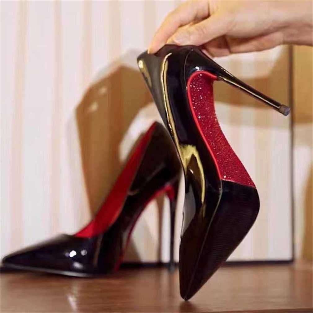 2025 Heels red bottomed shoes loafers kitten heels high heels Side empty red sole black high heels for women new sexy temperament nightclub slim heel 