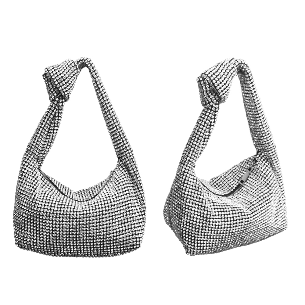 Bg Full Glitter Knotted Handbag Crystal Rhie Hobo Dumpg Bags Dia Evening Clutch Crossbody Bag Satchel bag Shoulder bag