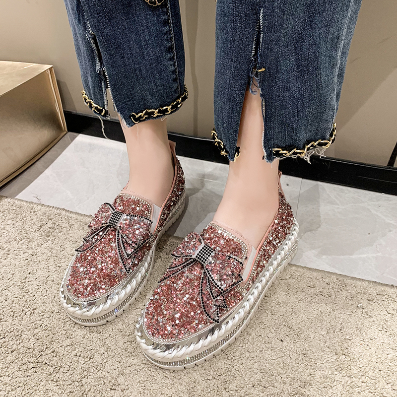 2025 Full Diamond Luxury Women's Shoes Women's Round Headed Casual Sports Shoes Platform Vulcanized Shoes Designer Flat Shoes High Quality W