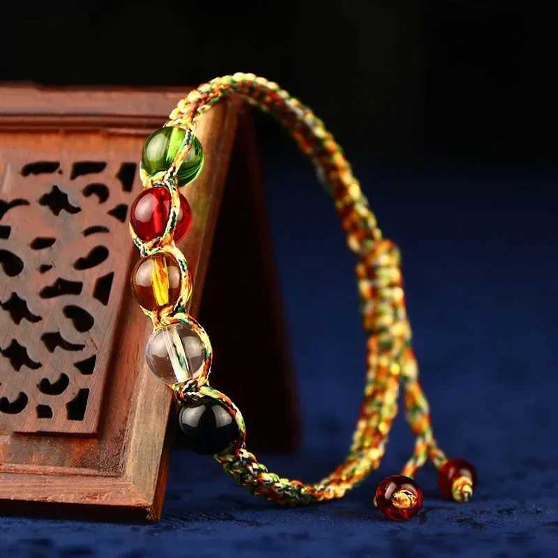 Lucky Bead Bracelet Colored Handmade Braided Rope Bracelet Natural Stone Bead Adjustable Bracelet Neutral Jewelry W241231