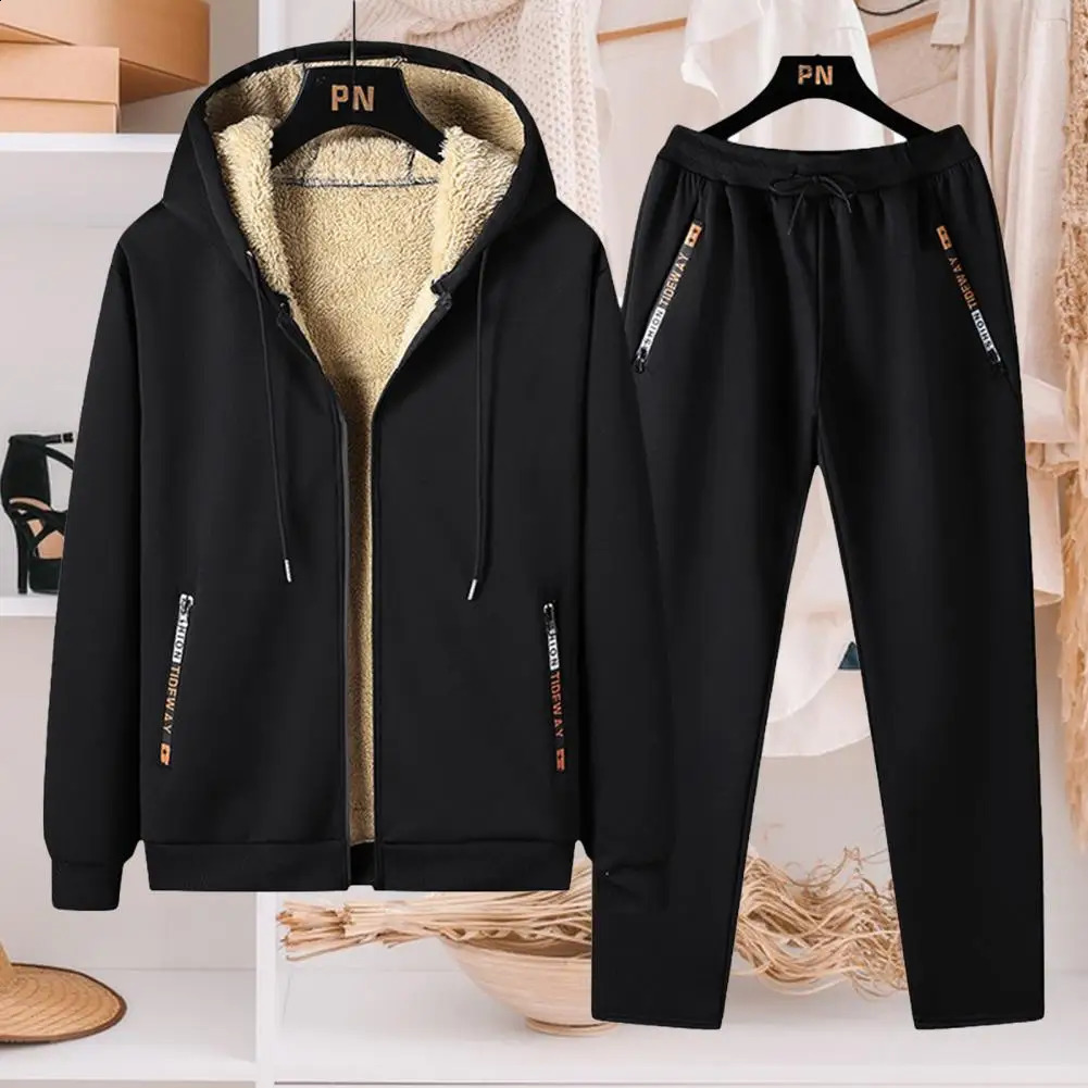 Winter Cashmere and Thick Suit Mens Hoodie Cotton Pants Set Leisure Sports Warm Tracksuit 241223