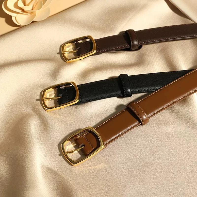 Women Genuine Leather Belt for Jeans Fashion Ladies Waistband for Pants Dresses Golden Buckle Jeans Belts Trendy 2.8cm Wide Belt 241226