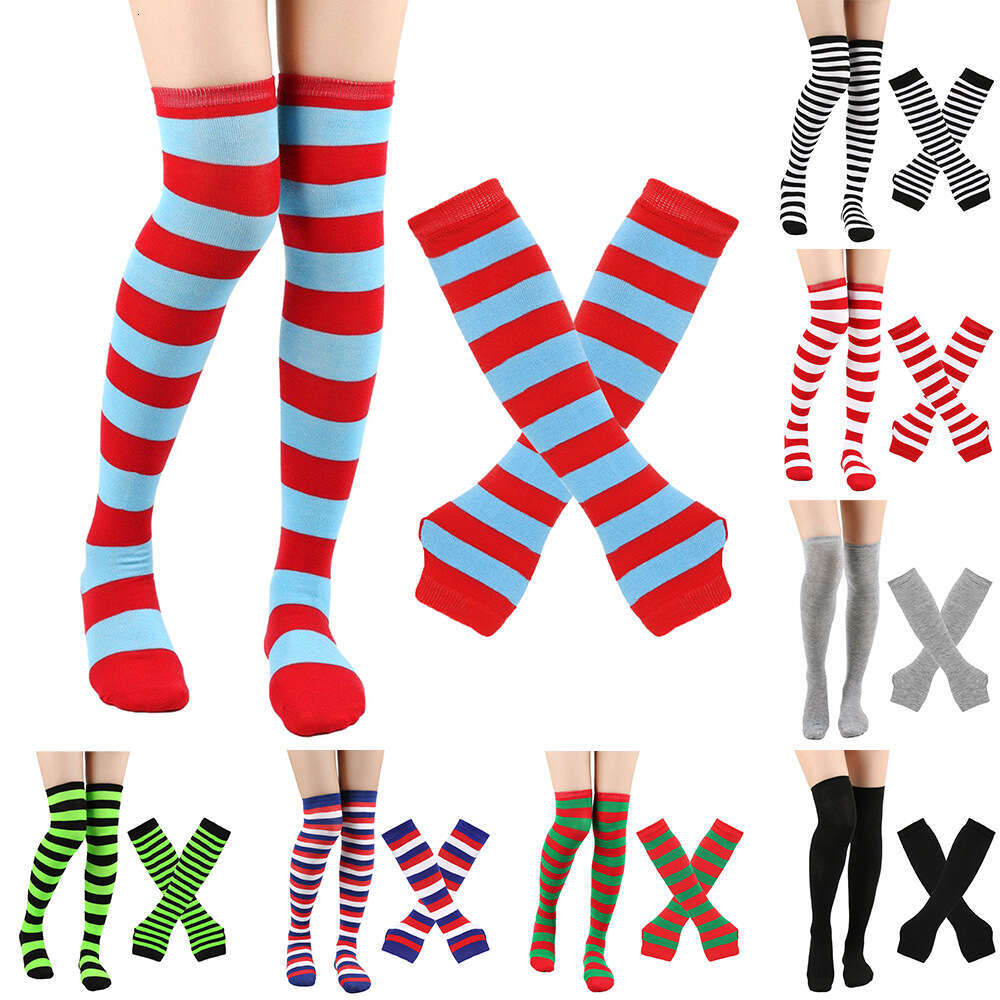 Striped Gloves, Knee High Long Socks, Halloween Cosplay Party Costume Set