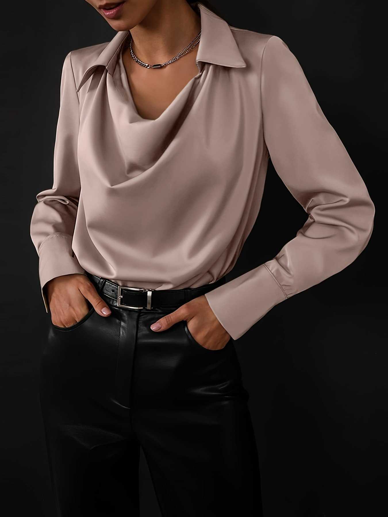 2024 Solid Color Simple Swing Neck Womens Top Shirt