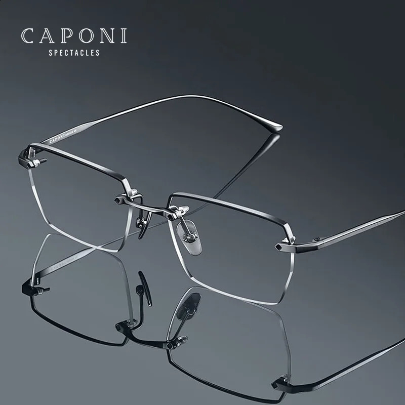 CAPONI Semi-Rimless Mens Glasses Frame Simple Business Pure Eyeglasses UV400 Spectacles J235115 241230
