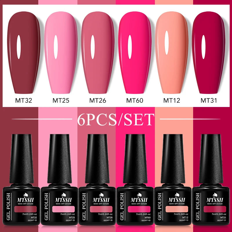 Mtssii 6pcs Coffee Color Gel Nail Polish Set Pink Brown Semi-permanent Nail Polish UV Glue Base Top Coat Nail Art Manicure Kit 241230