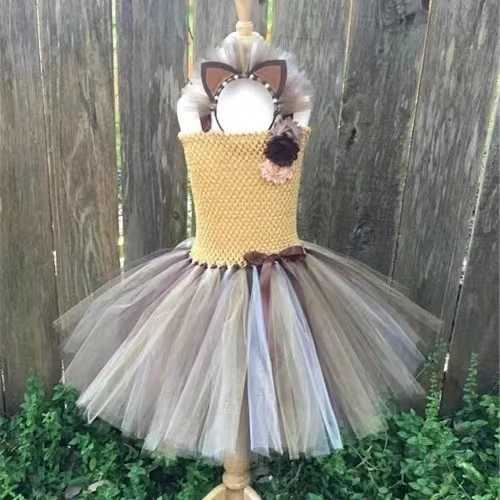 Jungle Lion Par Dress Girl Childrens Animal Halloween Costume with wrist and ankle cuffs Princess Birthday Tutus Childrens Costume W241231