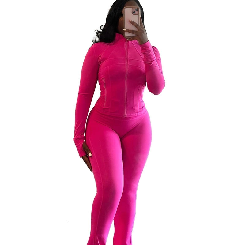 Womens Tracksuits Two Pieces Set 2025 New Fashion Sports Leisure Slim Sexy Tight Long Sleeve Micro Horn Sportwear 14 Colors