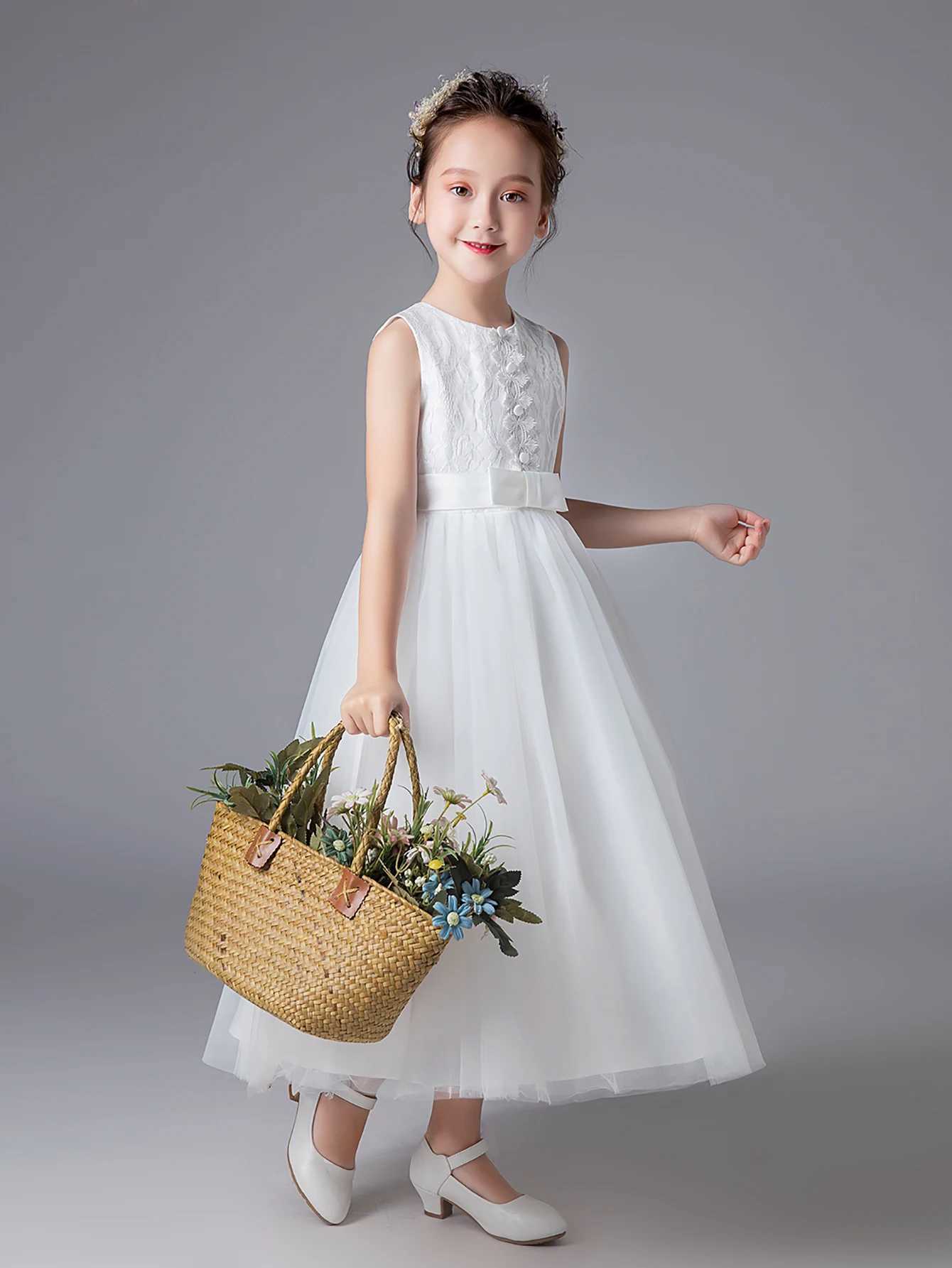 Lace Girl Wedding Dress Embroidery Birthday Par Dress Childrens Decorative Dress W241231