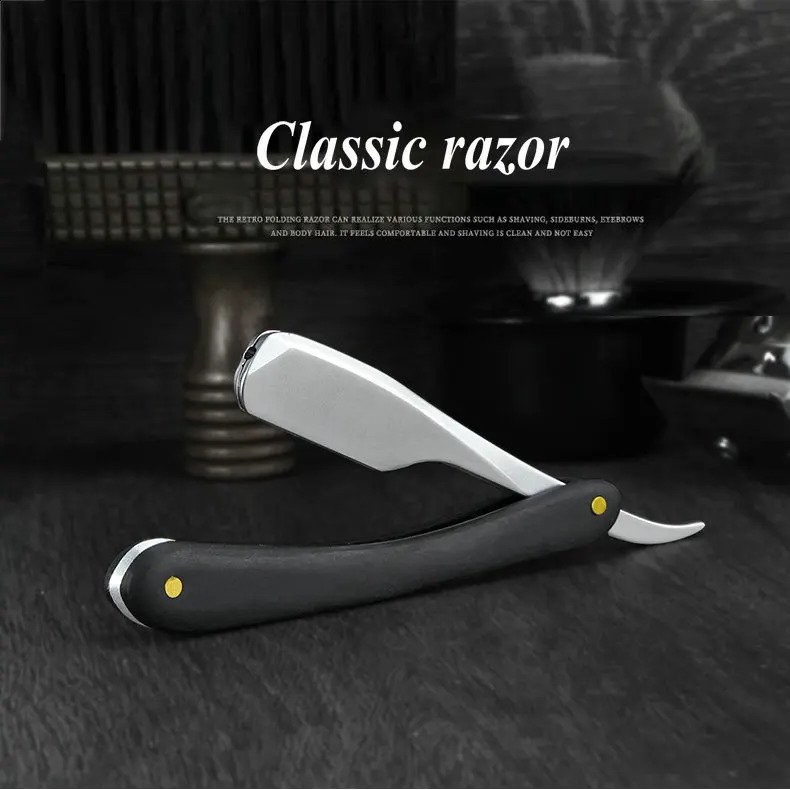 wooden trimmer manual shaver professional straight edge stainless steel sharp barber razor folding shaving knife shave gift 241230
