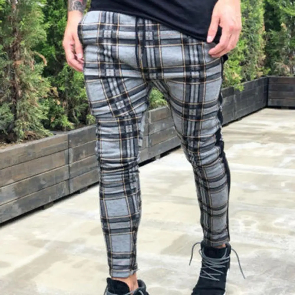 Pencil Pants Sweatpants Men Plaid Simple Spring Mens Joggers Slim Fit Hole Long Trouser 241230Z