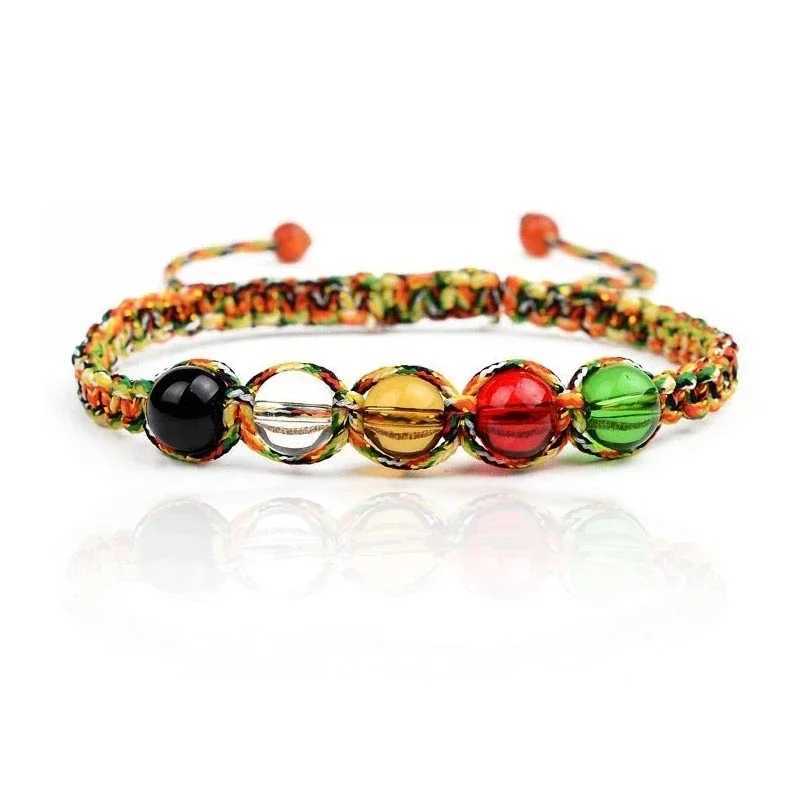 Lucky Bead Bracelet Colored Handmade Braided Rope Bracelet Natural Stone Bead Adjustable Bracelet Neutral Jewelry W241231