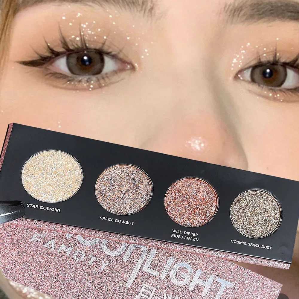 Diamond four color fluorescent palette Glitter shimmer eye shadow Silver moonlight brightness Lying silk face body makeup W241230