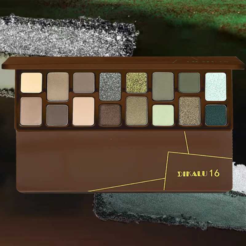 16 color eye shadow palette brown and green neutral and earth brown tones matte and glitter finish for eye makeup W241230
